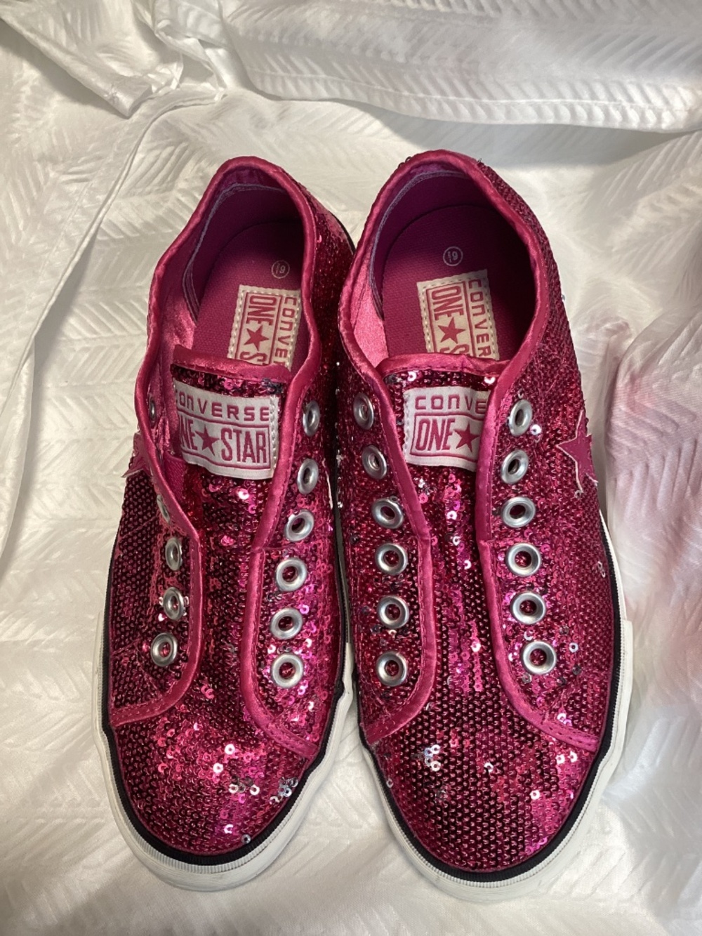 CONVERSE One Star Fuchsia Metallic Sequin Slip Sneaker Sz 6.5 - Picture 2 of 8